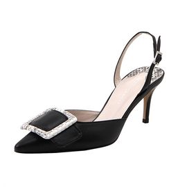 [KUHEE] Sling-back(7025-BK) 5/7cm-stiletto basic buckle one-point middle heel handmade shoes - Made in Korea